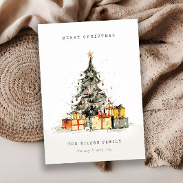 Tarjeta Festiva Moderno Sketchy Christmas Tree Regalos Holiday Car