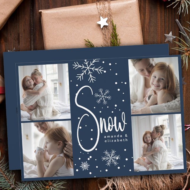 Tarjeta Festiva Moderno Snowflake 4 Navidades de fotos familiares  (Subido por el creador)