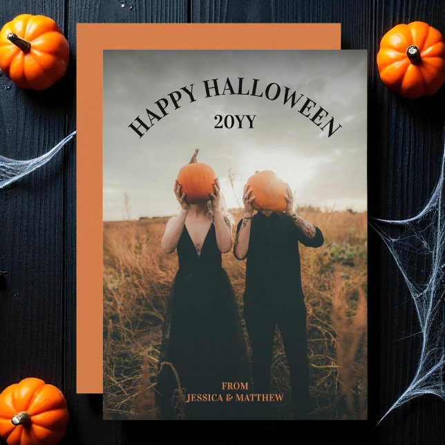 Tarjeta Festiva Moderno Spooky simple miedo foto feliz Halloween (Modern Spooky Simple Scary Photo Happy Halloween Holiday Card)