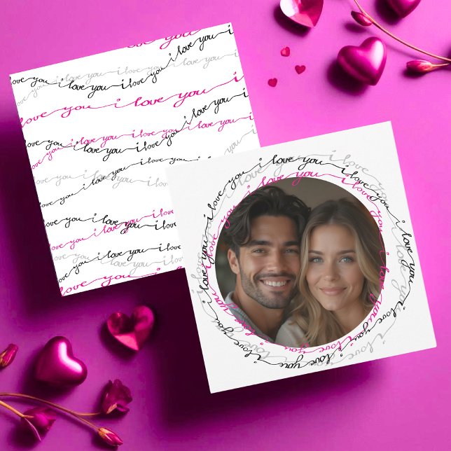 Tarjeta Festiva Moderno, te amo el mensaje con Photo Circle (Modern I Love You message with Photo Circle Holiday Card)