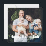 Tarjeta Festiva Moderno texto personalizado de dos caras de dos fo<br><div class="desc">Moderno,  dos fotos de doble cara de personalizado texto Hanukkah Cards. Imagen o imagen personalizado con texto blanco completamente personalizable en la parte delantera y segunda foto personalizado en la parte posterior. Foto de freepik</div>