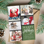 Tarjeta Festiva Moderno Verde 5 Navidades de Collage de fotos<br><div class="desc">Navidades modernos | La tarjeta de vacaciones está inspirada en la obra de arte abstracto "Composición" "Piet Mondrian" con 5 fotos. Envíe vítores de vacaciones a su familia y amigos.</div>