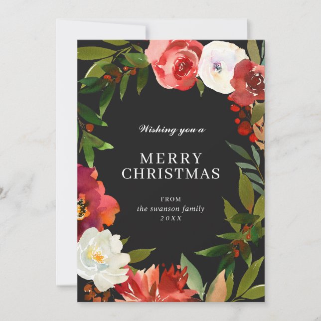 Tarjeta Festiva Moderno verde negro Wreath Navidades elegantes (Anverso)
