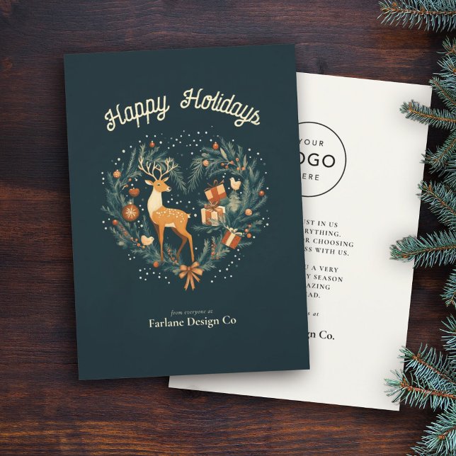 Tarjeta Festiva Moderno Woodland Heart Small Office Business (Subido por el creador)