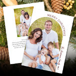 Tarjeta Festiva Moderno y elegante Arco 2 Navidades de fotografía<br><div class="desc">Esta tarjeta de Navidades fotográficos ofrece un diseño minimalista que incluye una moderna foto abovedada en la parte delantera y otra foto vertical en la parte trasera. El diseño ofrece un texto rojo oscuro que se curva a lo largo del borde de la imagen y se acentúa con un guión...</div>