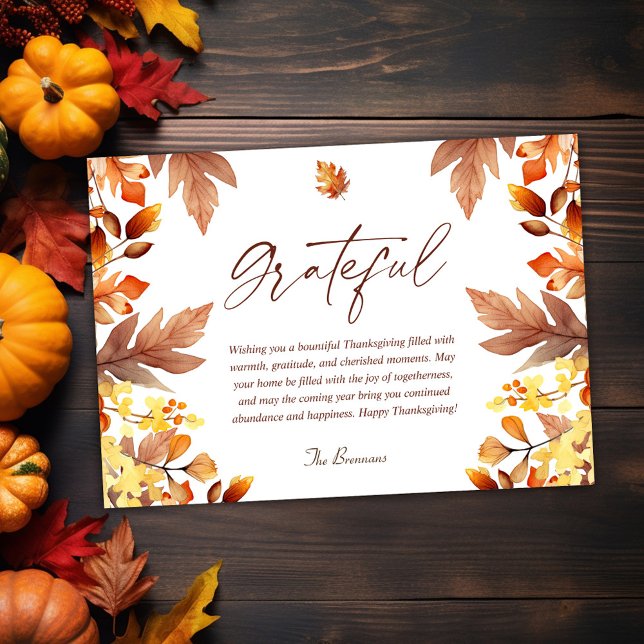 Tarjeta Festiva Moderno y elegante Día de Acción de Gracias de Caí (Modern Elegant Grateful Fall Thanksgiving Holiday Card)