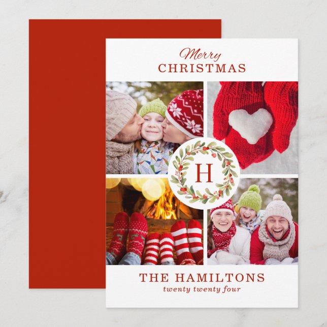 Tarjeta Festiva Moderno y elegante grupo de cinco Navidades de fot (Anverso / Reverso)