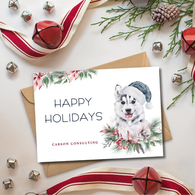Tarjeta Festiva Moderno y elegante Husky Dog Feliz Vacaciones Nego (Subido por el creador)