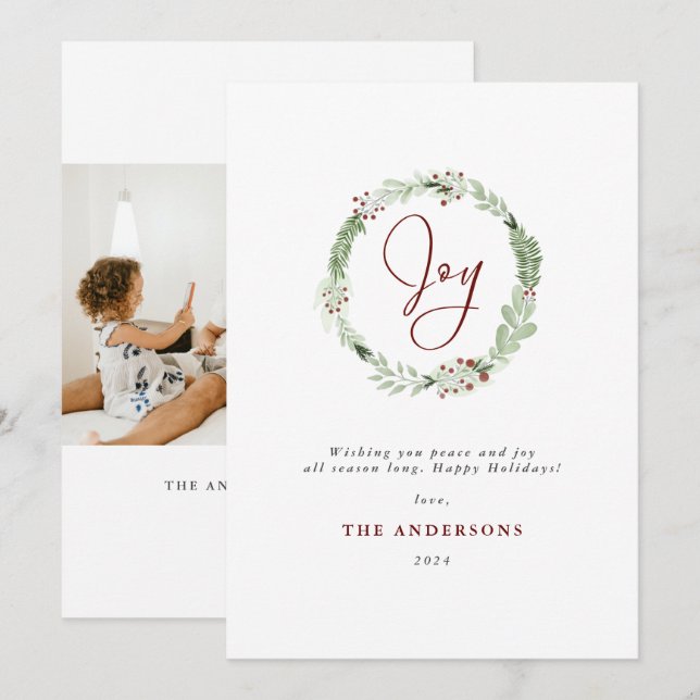 Tarjeta Festiva Moderno y elegante Navidades de Alegría Wreath Pho (Anverso / Reverso)