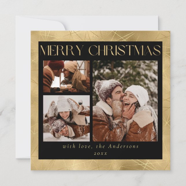 Tarjeta Festiva Moderno y elegante negro y falso oro | Navidades d (Anverso)