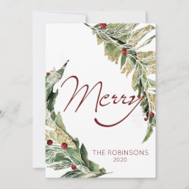 Tarjeta Festiva Moderno y merry en blanco de nieve