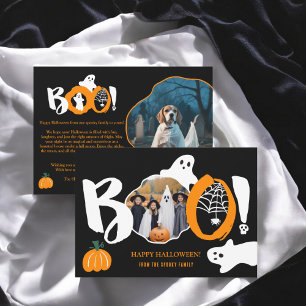Tarjeta Festiva Moderno y moderno Boo ghosts 2 fotos Halloween