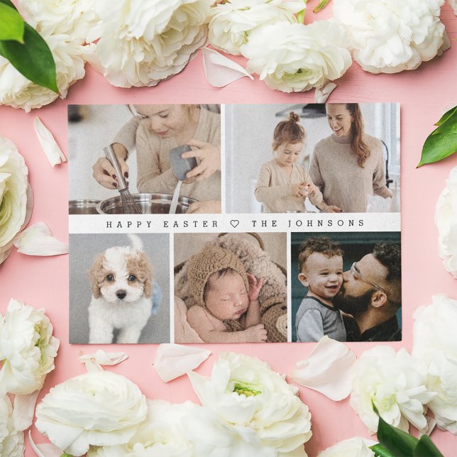 Tarjeta Festiva Moderno y sencillo Collage de fotos de la familia  (Simple modern family photo collage easter holiday card.)