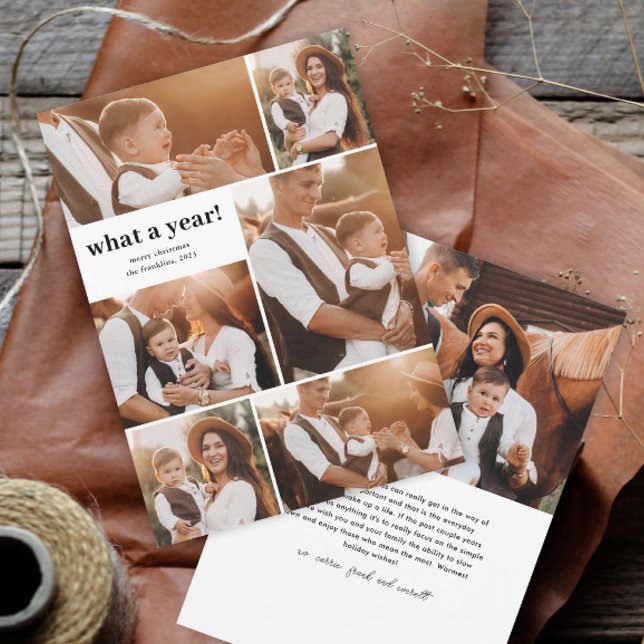 Tarjeta Festiva Moderno y simple qué año Navidades de Collage de f (Simple and modern photo collage what a year christmas holiday card.)