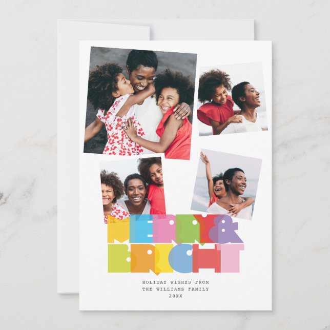 Tarjeta Festiva Modernos 4 Collages de fotos, Navidades Frescos Y  (Anverso)