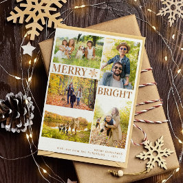 Tarjeta Festiva Modernos 5 fotos Navidades de copos de nieve dorad