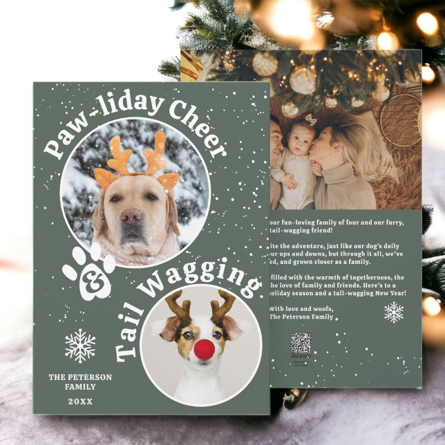 Tarjeta Festiva Modernos alegres mascotas navideños de fiesta 3 fo (Modern merry Christmas pawliday pets fun 3 photos Holiday Card)