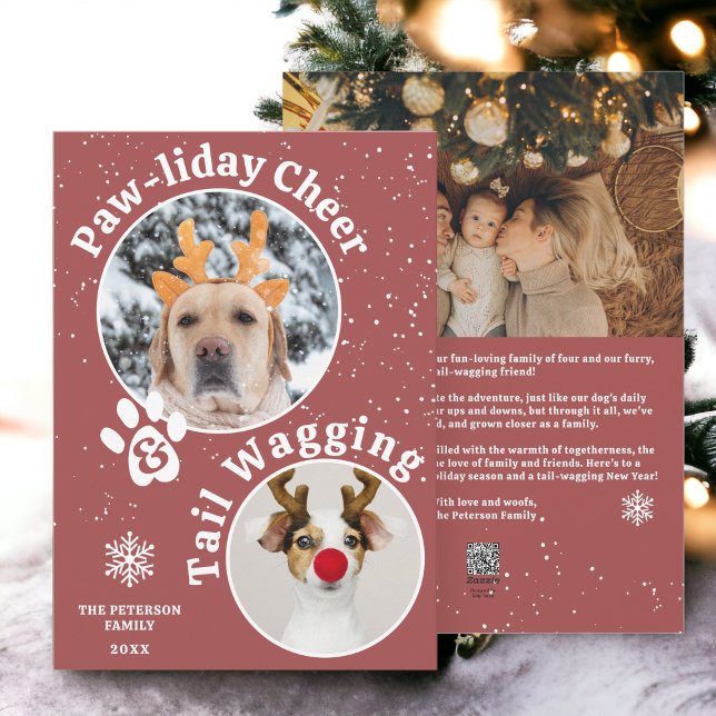 Tarjeta Festiva Modernos alegres mascotas navideños de fiesta 3 fo (Modern merry Christmas pawliday pets fun 3 photos Holiday Card)