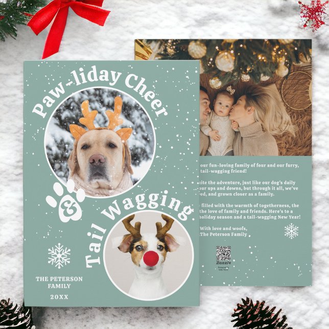 Tarjeta Festiva Modernos alegres mascotas navideños de fiesta 3 fo (Modern merry Christmas pawliday pets fun 3 photos Holiday Card)