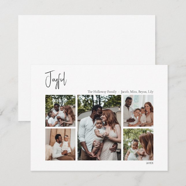 Tarjeta Festiva Modernos Navidades alegres escriben cinco fotos (Anverso / Reverso)