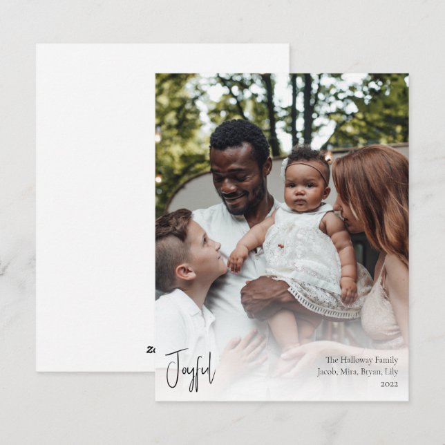 Tarjeta Festiva Modernos Navidades alegres escriben foto vertical  (Anverso / Reverso)