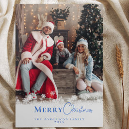 Tarjeta Festiva Modernos Navidades Azules Mínimos Foto Copos de ni