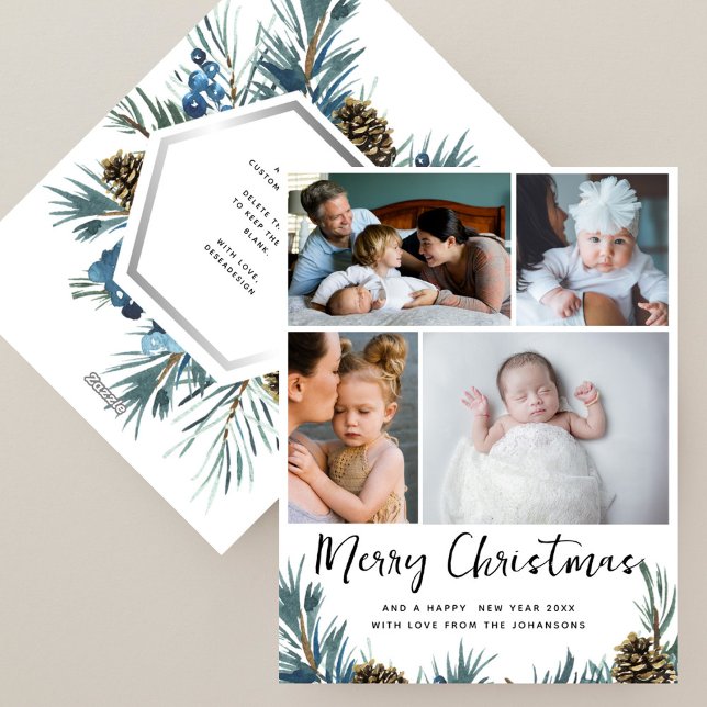 Tarjeta Festiva Modernos Navidades de Collage de fotos de pino rús (Subido por el creador)