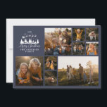 Tarjeta Festiva Modernos Navidades de collage de fotos mínimo azul<br><div class="desc">Moderno guión mínimo vacaciones de collage de fotos de Navidades azul marino y blanco. Diseño tradicional de Papá Noel y shilouette de trineo.</div>