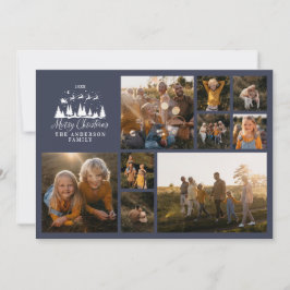 Tarjeta Festiva Modernos Navidades de collage de fotos mínimo azul