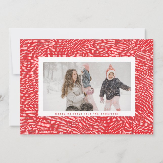 Tarjeta Festiva Modernos Navidades de Doodle Blancos y Rojos Fotog (Anverso)