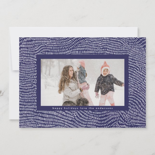 Tarjeta Festiva Modernos Navidades de Doodle en blanco y azul foto (Anverso)