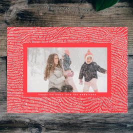 Tarjeta Festiva Modernos Navidades de Doodle Rojo de Cerezo Fotogr