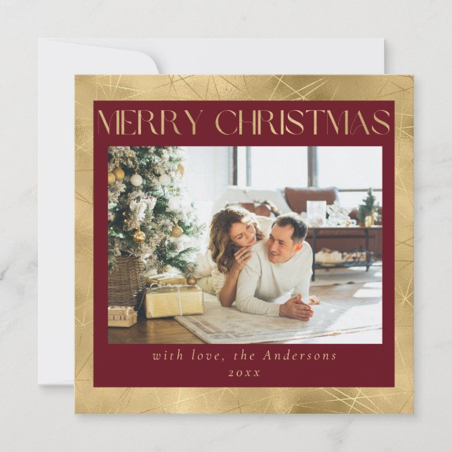 Tarjeta Festiva Modernos Navidades de fotografía de estilo Rojo y  (Anverso)