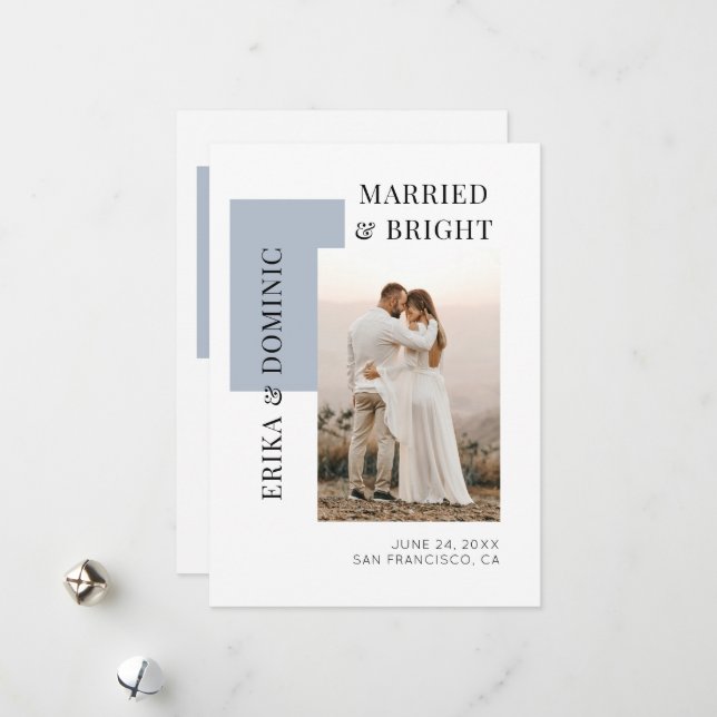 Tarjeta Festiva Modernos Navidades de fotos recién casados en Merr (Anverso/Reverso In Situ)