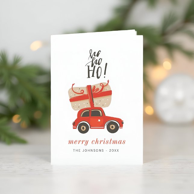 Tarjeta Festiva Modernos Navidades de Moda burda regalan auto rojo (Subido por el creador)