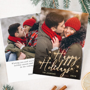 Tarjeta Festiva Modernos Navidades de oro 2 Fotos Saludando vacaci