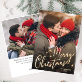 Tarjeta Festiva Modernos Navidades de oro 2 Fotos Saludando vacaci