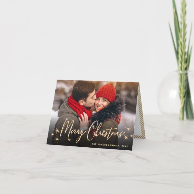 Tarjeta Festiva Modernos Navidades de oro 2 saludo fotográfico (Anverso)