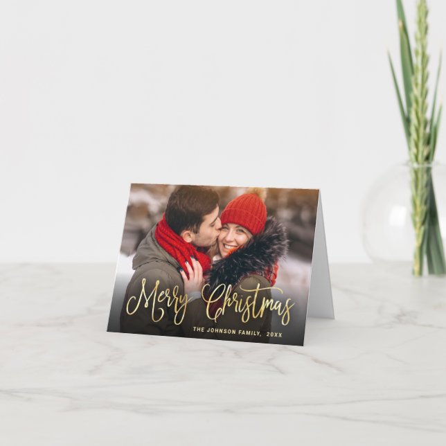 Tarjeta Festiva Modernos Navidades de oro 2 saludo fotográfico (Anverso)