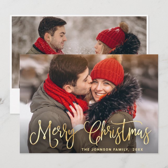 Tarjeta Festiva Modernos Navidades de oro 2 saludo fotográfico (Anverso / Reverso)