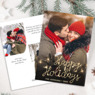 Tarjeta Festiva Modernos Navidades de oro 3 saludo fotográfico