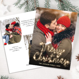 Tarjeta Festiva Modernos Navidades de oro 3 saludo fotográfico