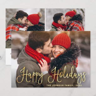 Tarjeta Festiva Modernos Navidades de oro 3 saludo fotográfico