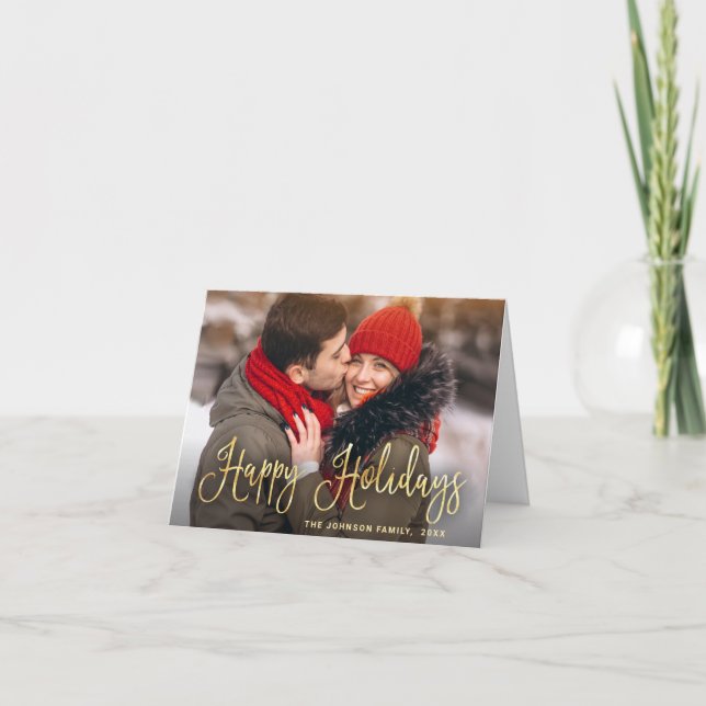 Tarjeta Festiva Modernos Navidades de oro 4 saludo fotográfico (Anverso)