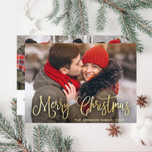 Tarjeta Festiva Modernos Navidades de oro 4 saludo fotográfico