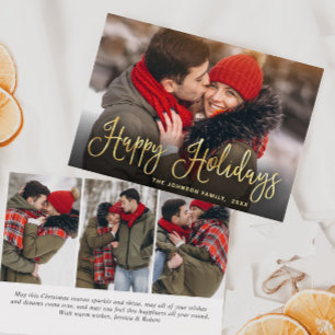 Tarjeta Festiva Modernos Navidades de oro 4 saludo fotográfico