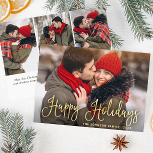 Tarjeta Festiva Modernos Navidades de oro 4 saludo fotográfico
