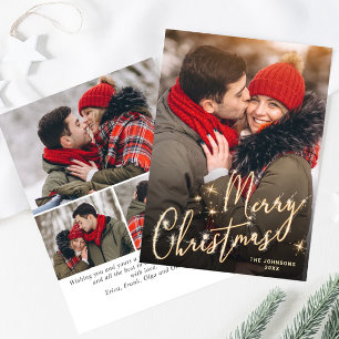 Tarjeta Festiva Modernos Navidades de oro 4 saludo fotográfico
