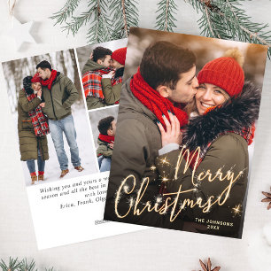 Tarjeta Festiva Modernos Navidades de oro 4 saludo fotográfico