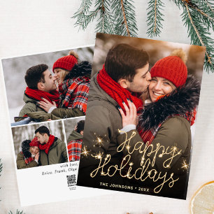Tarjeta Festiva Modernos Navidades de oro 4 saludo fotográfico